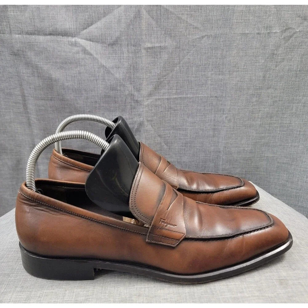 Salvatore Ferragamo Studio Penny Loafers Brown Leather Slip-On SZ 10 D